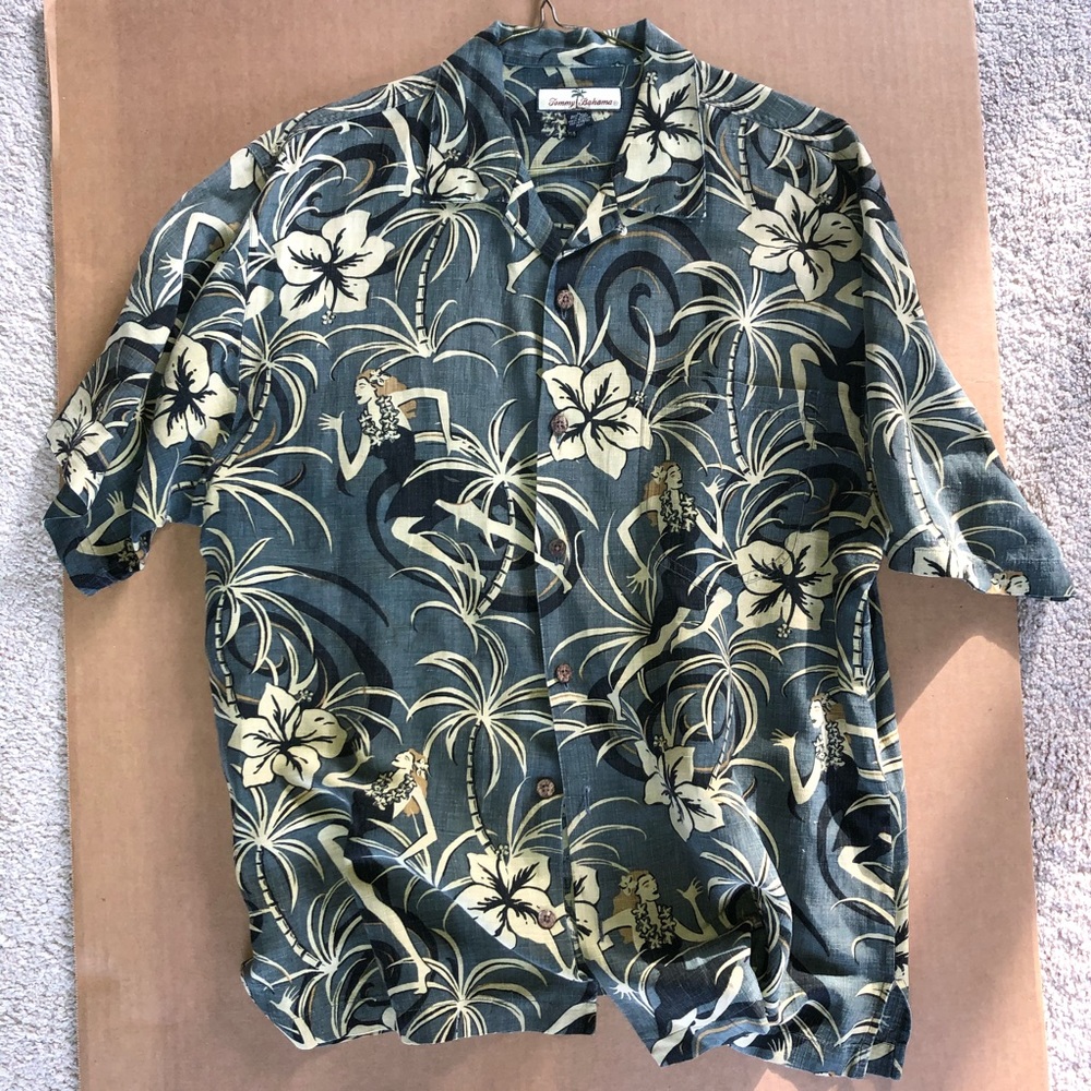 Tommy Bahama Hawaiian Shirt w/Mermaids/Palm Trees.